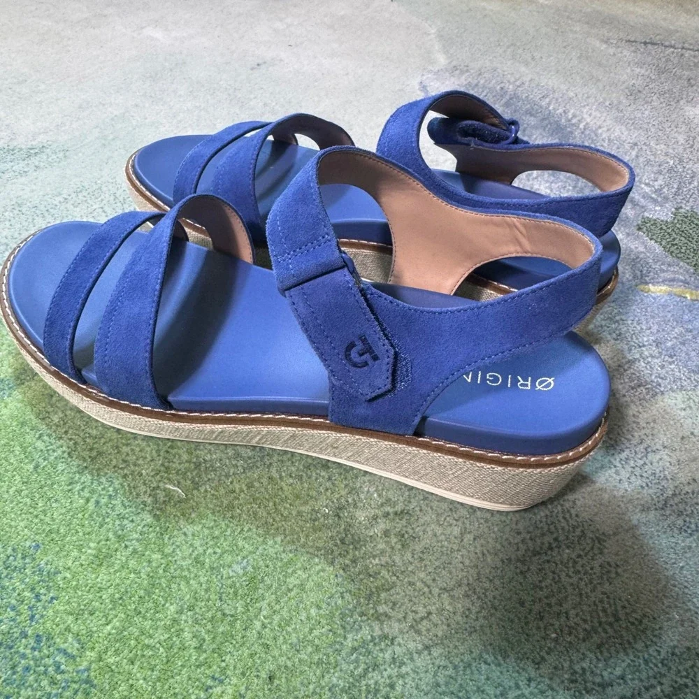 Cole Haan OriginalGrand Blue Suede Platform Wedge Sandals W32542 Womens 8.5 B